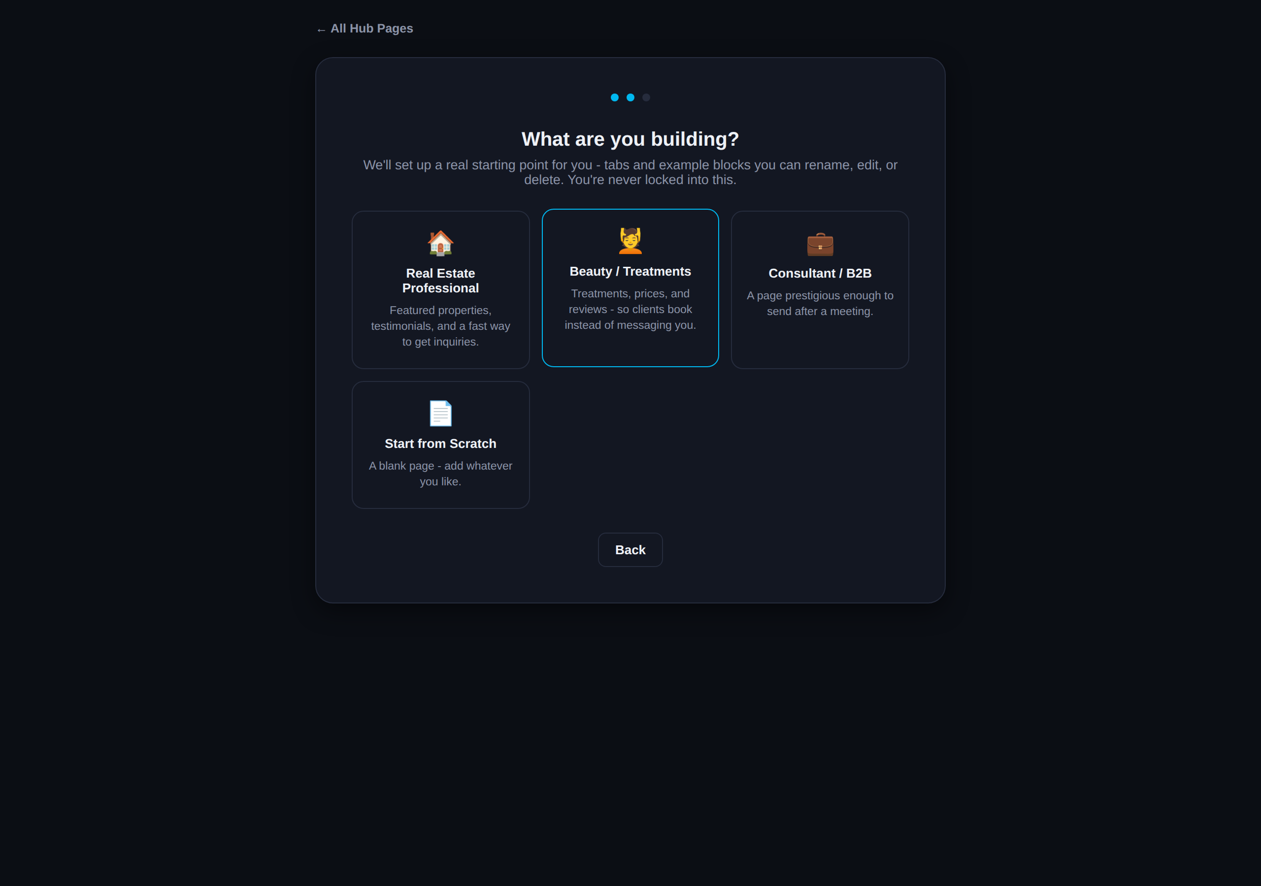 The real "What are you building?" onboarding picker
